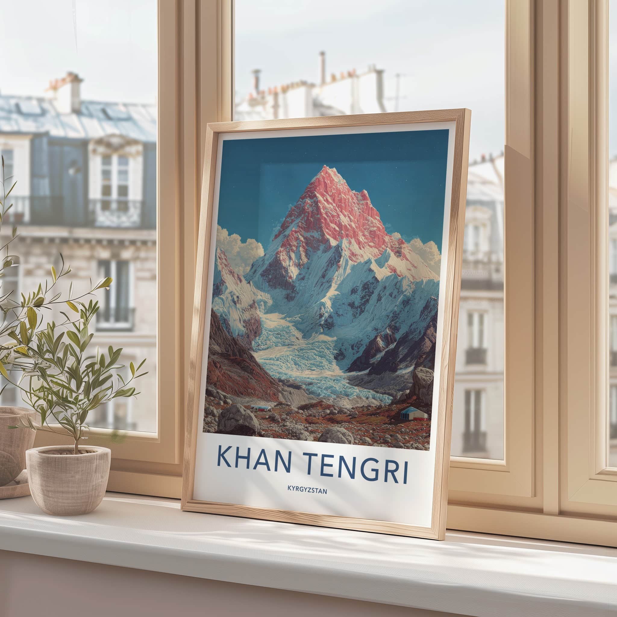 Khan Tengri Poster - Kyrgyzstan Travel Print - Pink Peak Sky Gallery Art