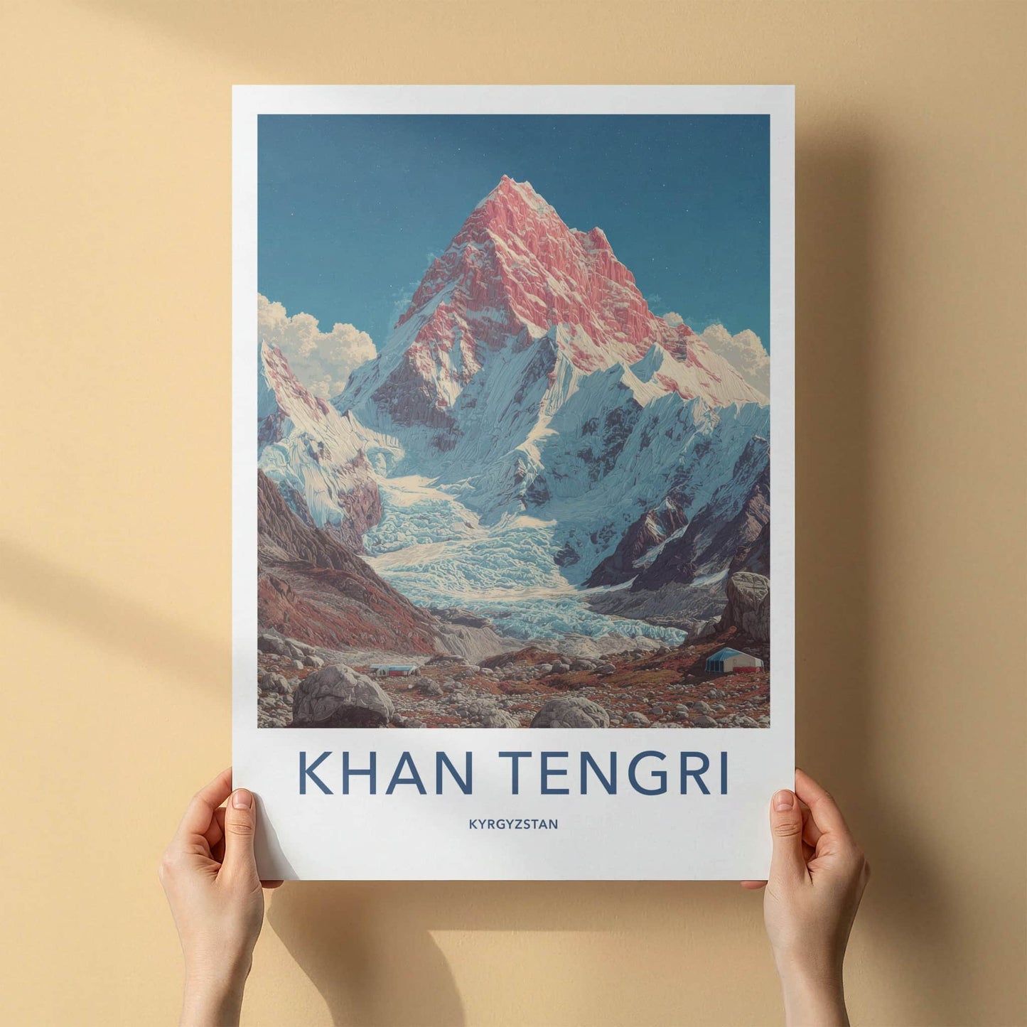 Khan Tengri Poster - Kyrgyzstan Travel Print - Pink Peak Sky Gallery Art