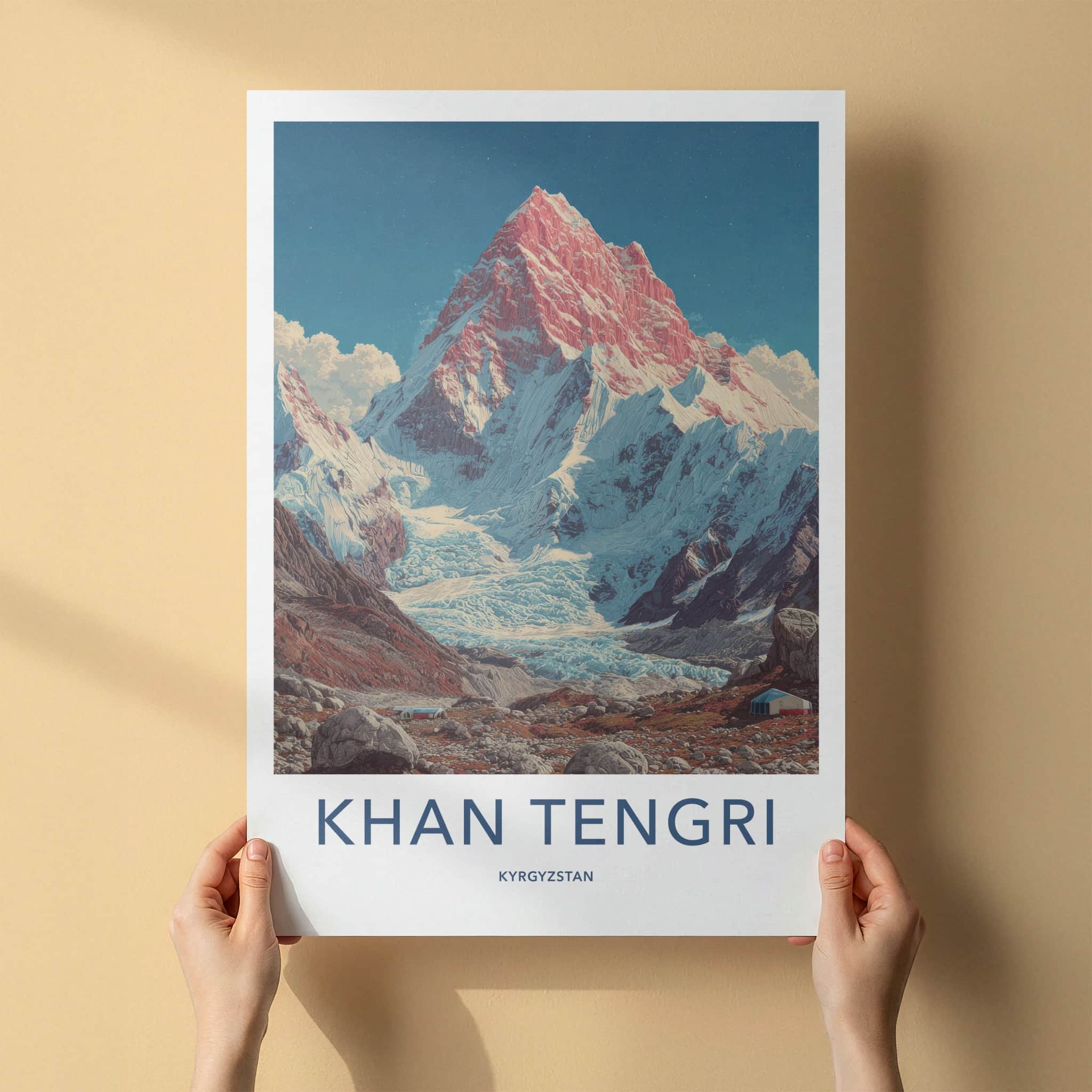Khan Tengri Poster - Kyrgyzstan Travel Print - Pink Peak Sky Gallery Art