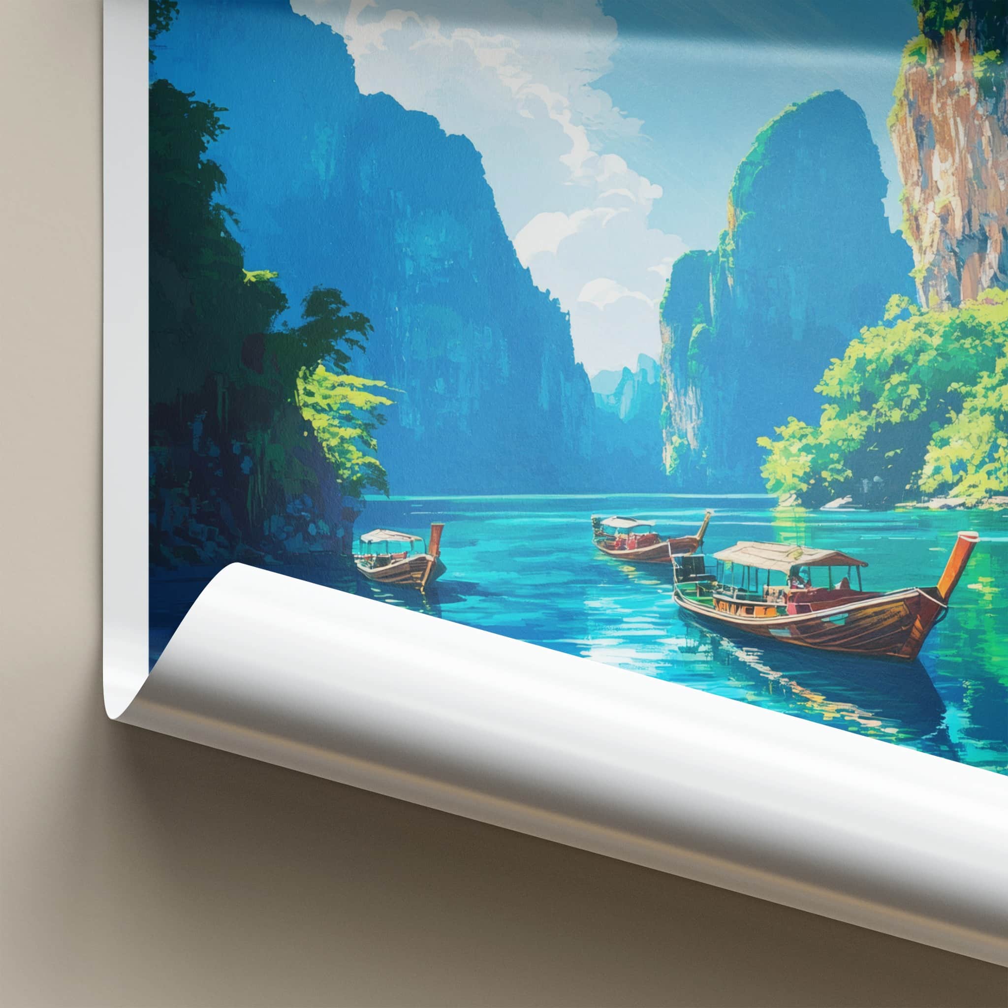 Khao Sok National Park Poster - Thailand Fine Art - Longtail Boats Cliffs Home Art