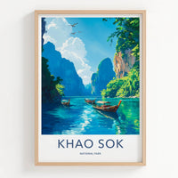 Khao Sok National Park Poster - Thailand Fine Art - Longtail Boats Cliffs Home Art