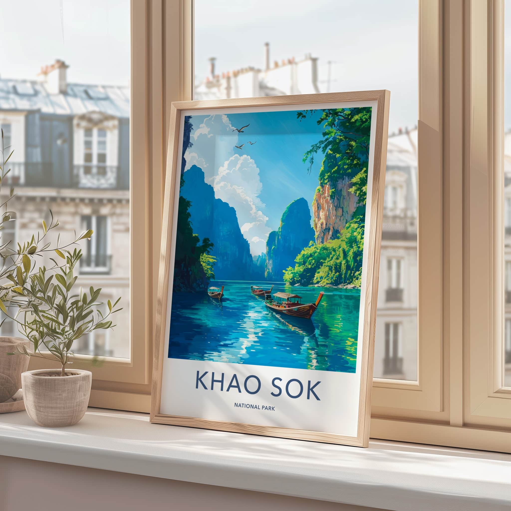 Khao Sok National Park Poster - Thailand Fine Art - Longtail Boats Cliffs Home Art