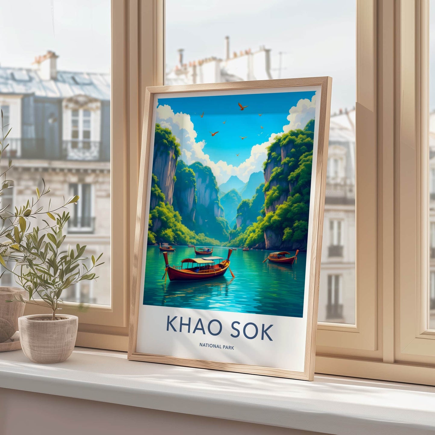 Khao Sok National Park Poster - Thailand Travel Art - Boats Emerald Water Home Decor