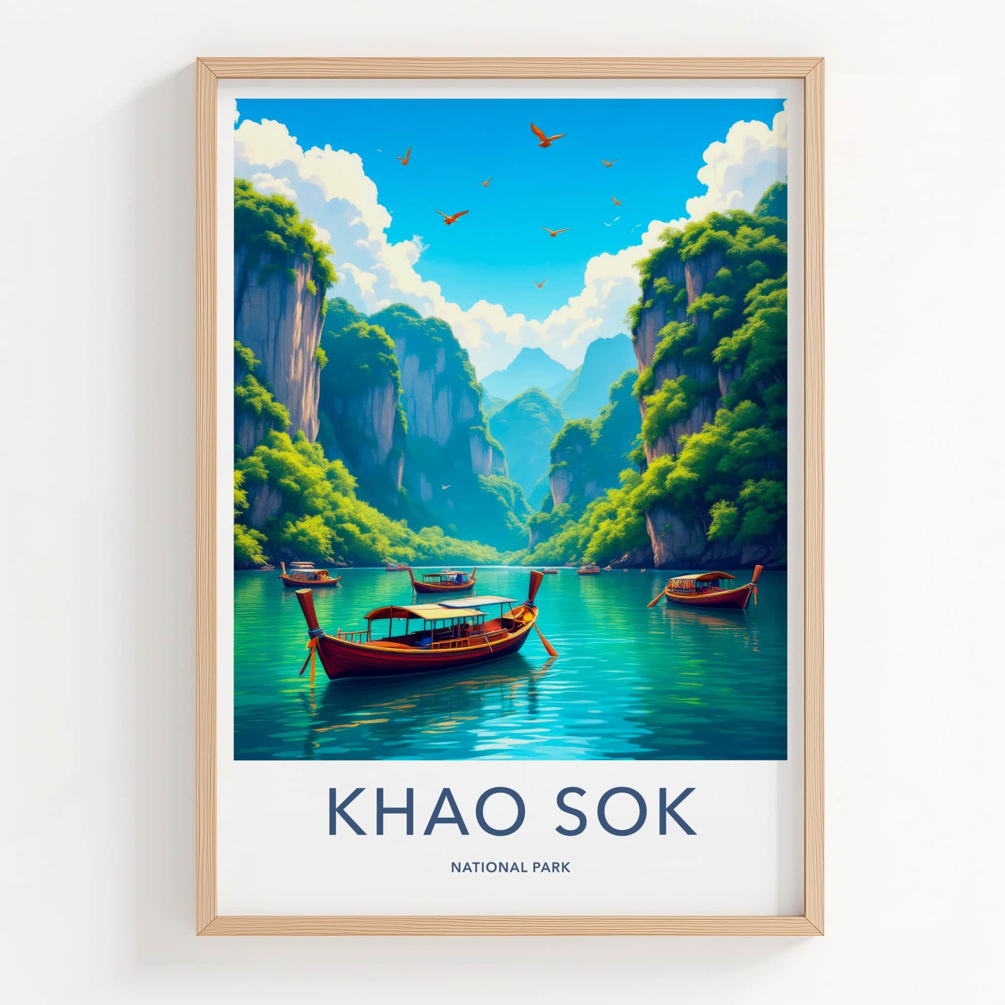 Khao Sok National Park Poster - Thailand Travel Art - Boats Emerald Water Home Decor