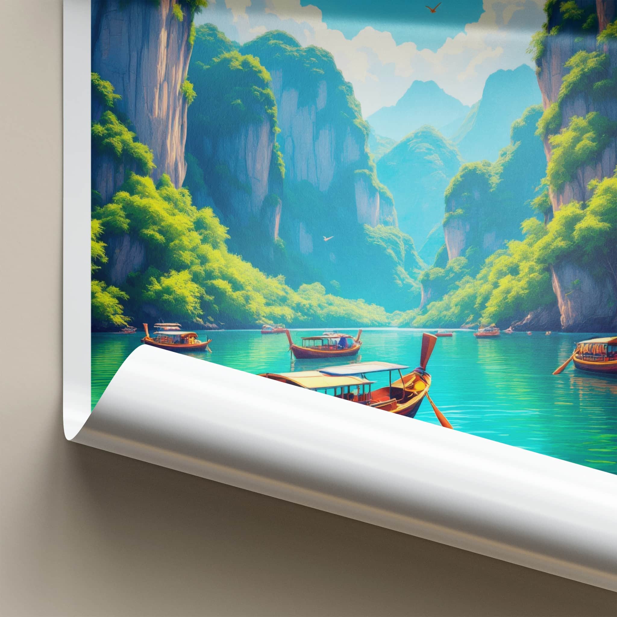 Khao Sok National Park Poster - Thailand Travel Art - Boats Emerald Water Home Decor