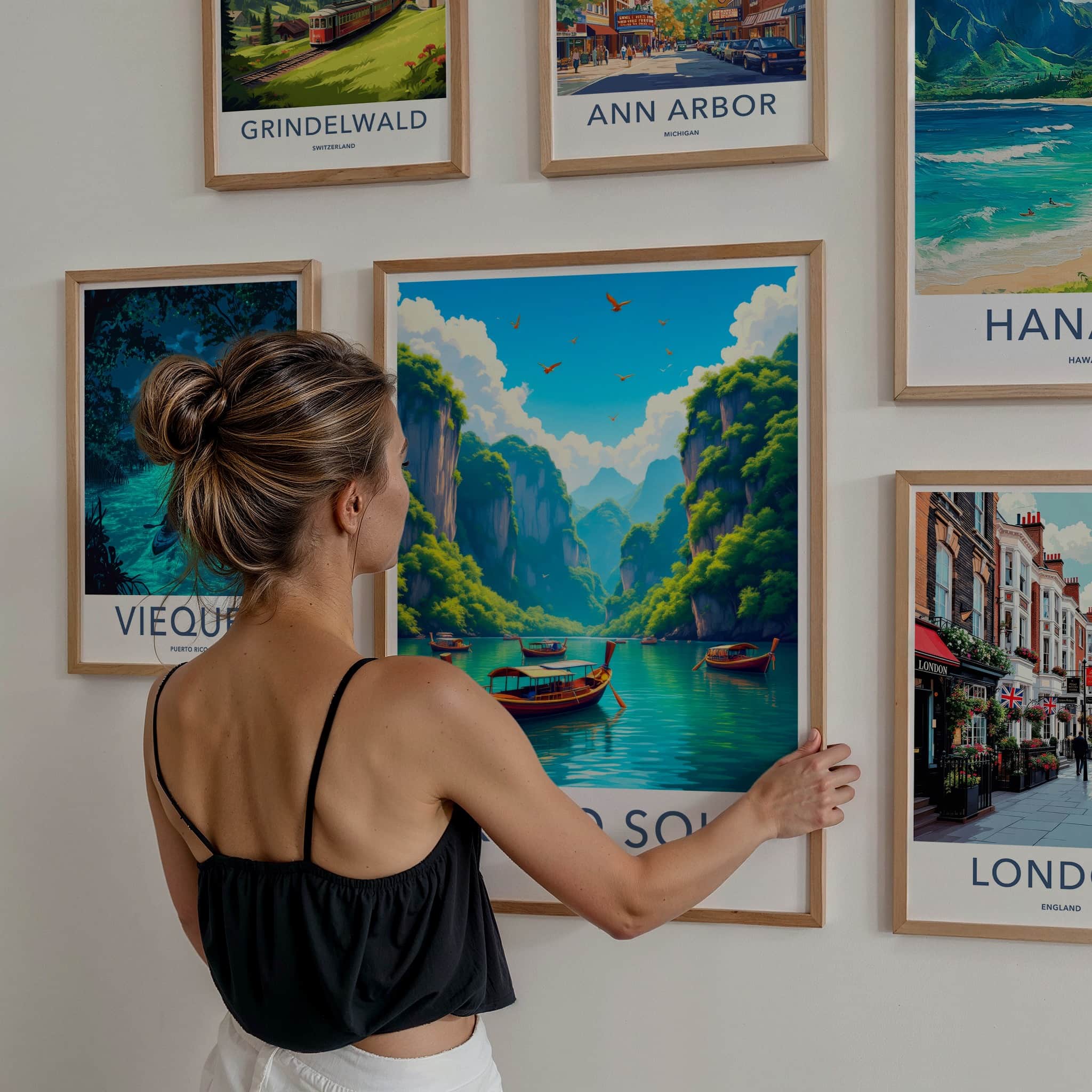 Khao Sok National Park Poster - Thailand Travel Art - Boats Emerald Water Home Decor