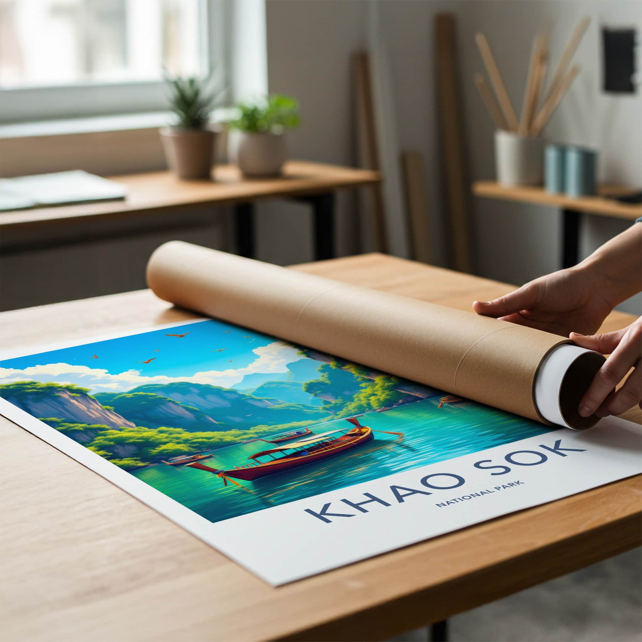 Khao Sok National Park Poster - Thailand Travel Art - Boats Emerald Water Home Decor
