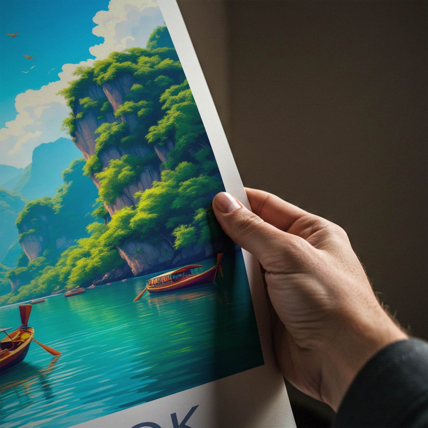 Khao Sok National Park Poster - Thailand Travel Art - Boats Emerald Water Home Decor