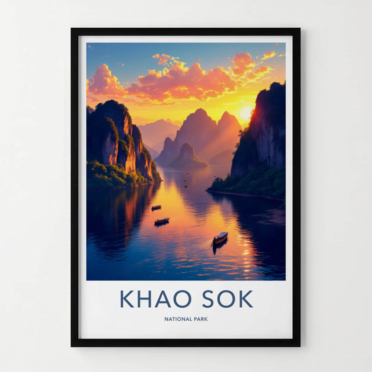 Khao Sok National Park Poster - Thailand Wall Art - Golden River Sunset Gift