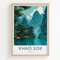 Khao Sok Poster - Thailand Travel Art - Jungle River Huts Wall Decor