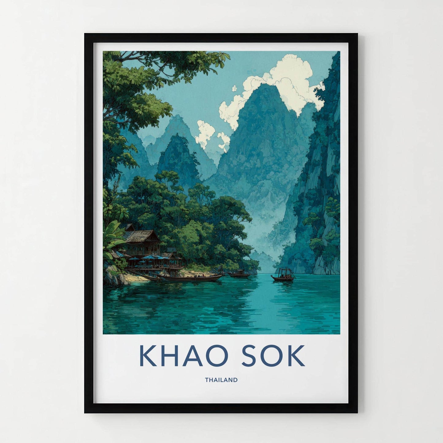 Khao Sok Poster - Thailand Travel Art - Jungle River Huts Wall Decor