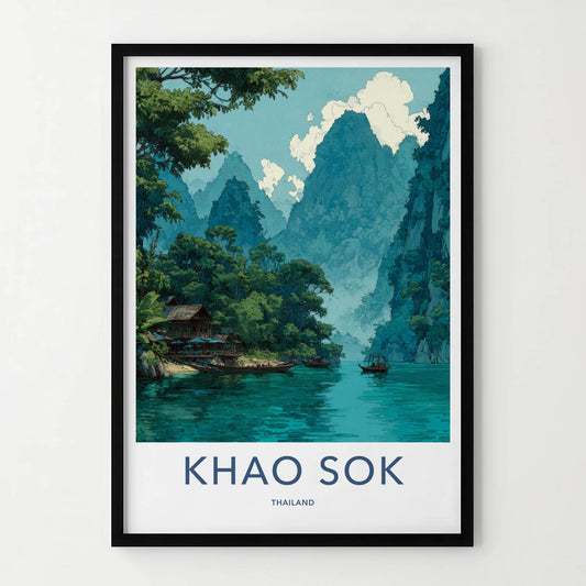 Khao Sok Poster - Thailand Travel Art - Jungle River Huts Wall Decor