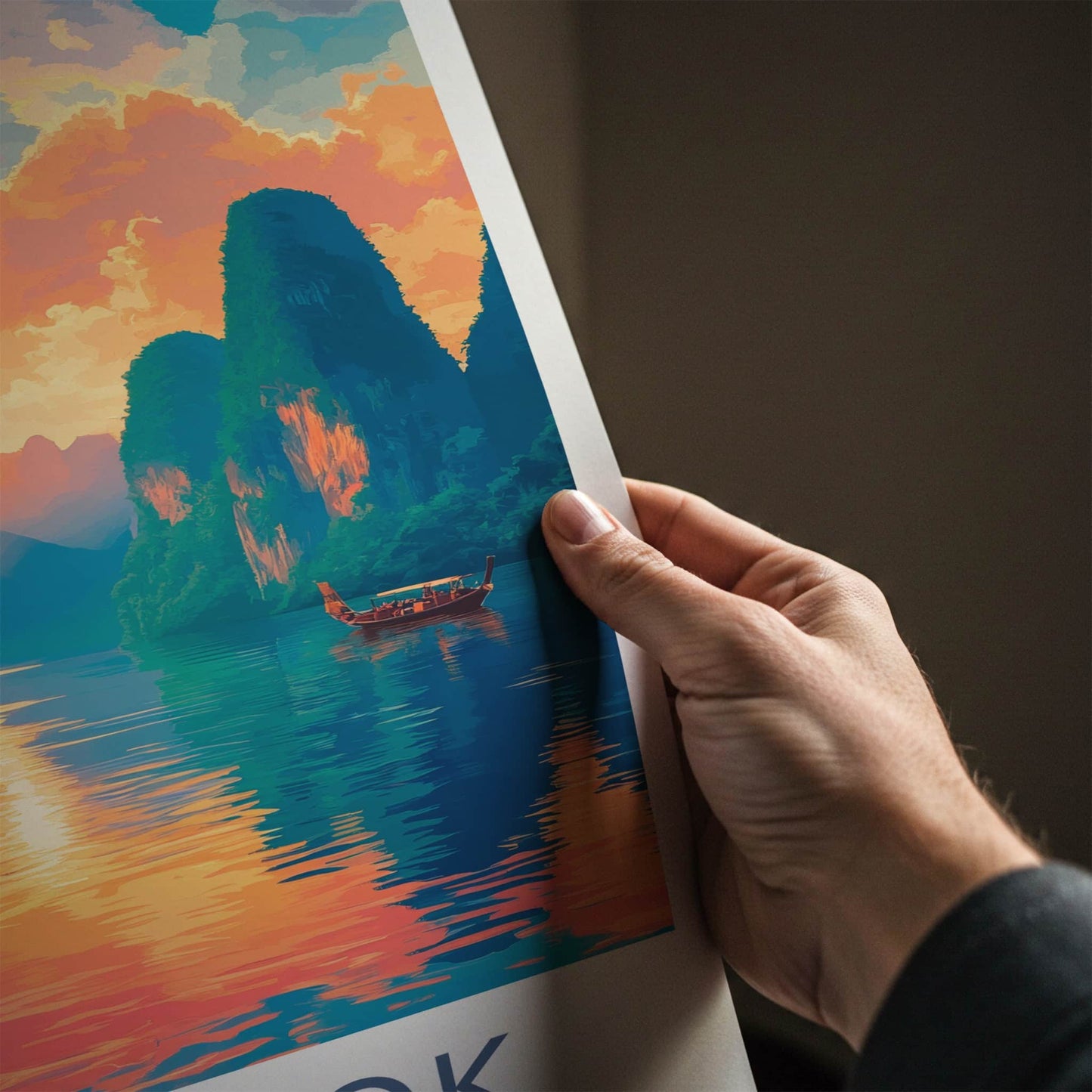 Khao Sok Poster - Thailand Travel Art - Longtail Boat Sunset Home Decor