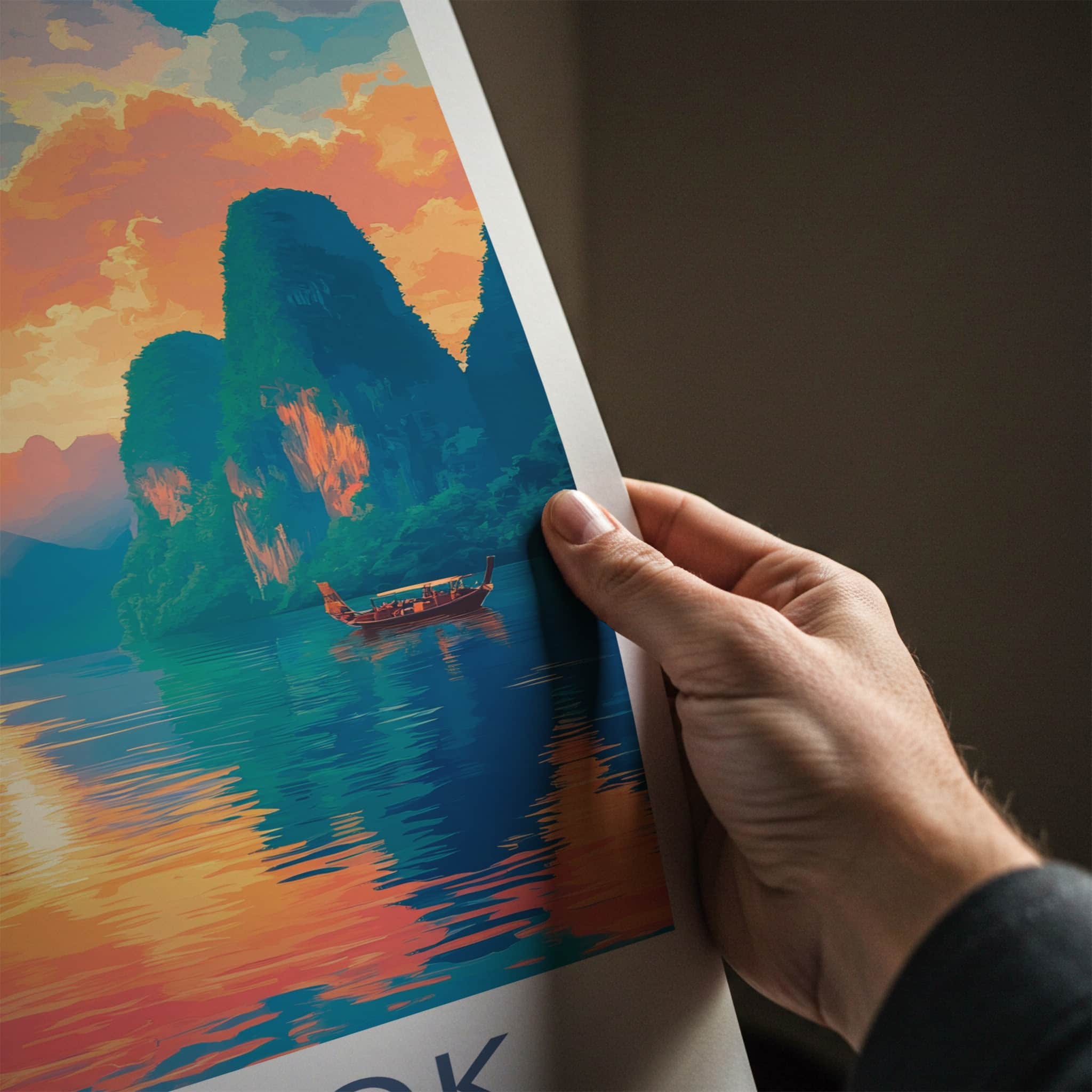 Khao Sok Poster - Thailand Travel Art - Longtail Boat Sunset Home Decor