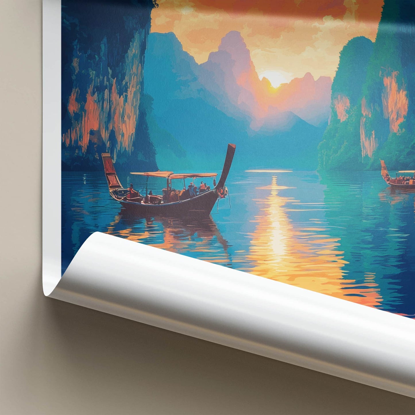 Khao Sok Poster - Thailand Travel Art - Longtail Boat Sunset Home Decor