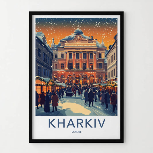 Kharkiv Poster - Ukraine Travel Art - Snowy Opera Evening Home Decor