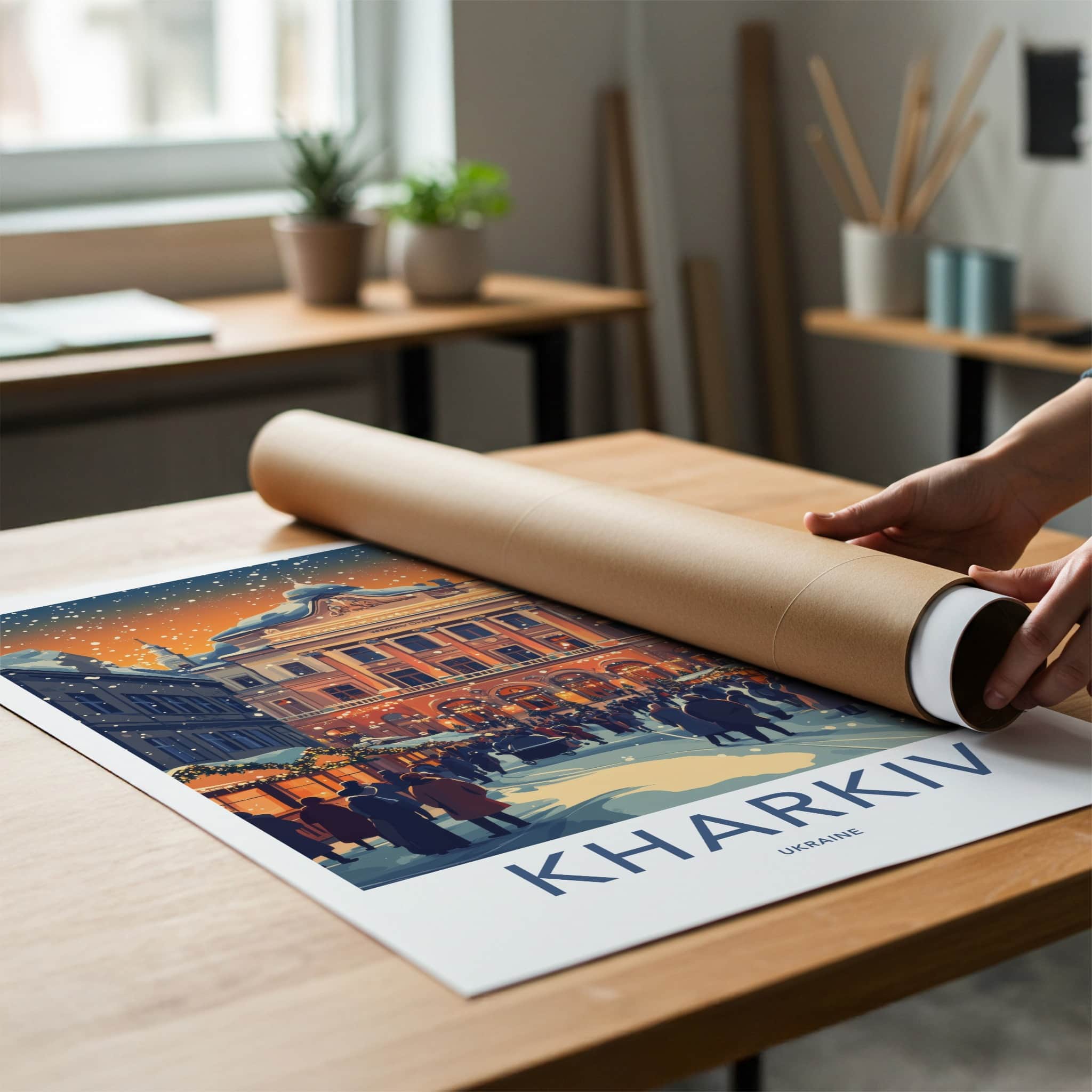 Kharkiv Poster - Ukraine Travel Art - Snowy Opera Evening Home Decor