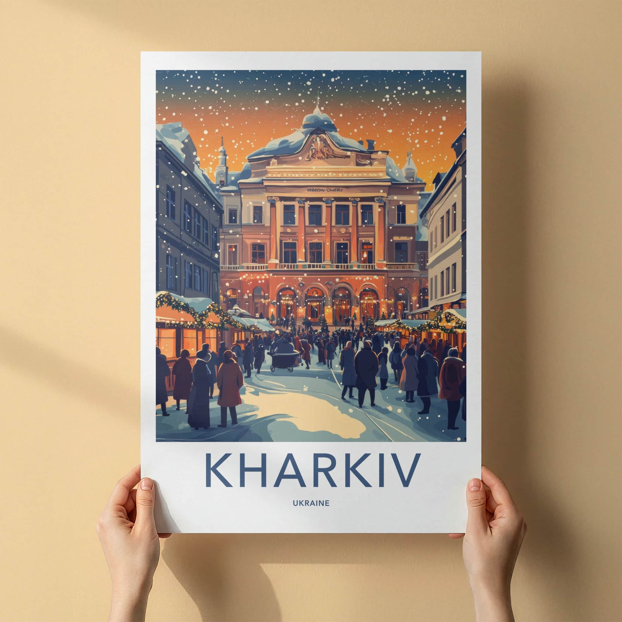 Kharkiv Poster - Ukraine Travel Art - Snowy Opera Evening Home Decor