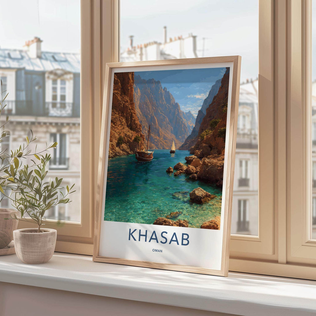 Khasab Poster - Oman Framed Print - Majestic Fjord Boats Framed Decor