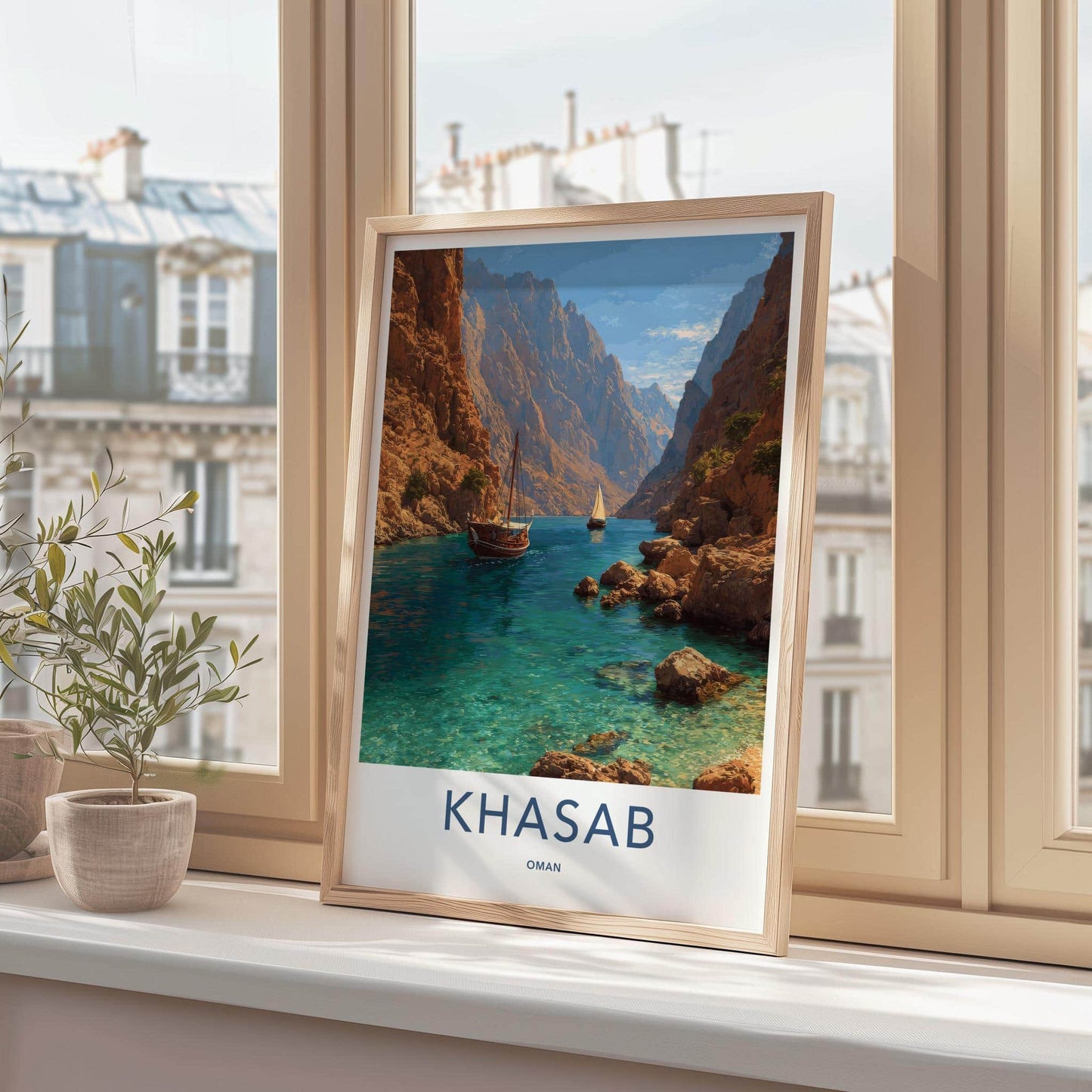 Khasab Poster - Oman Framed Print - Majestic Fjord Boats Framed Decor