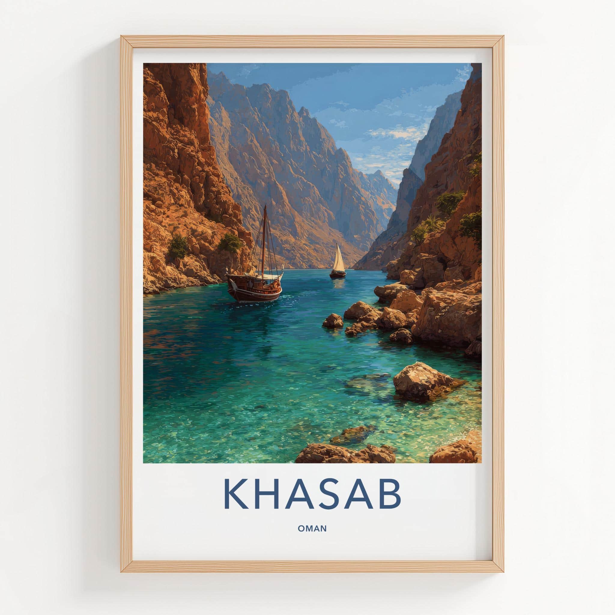 Khasab Poster - Oman Framed Print - Majestic Fjord Boats Framed Decor