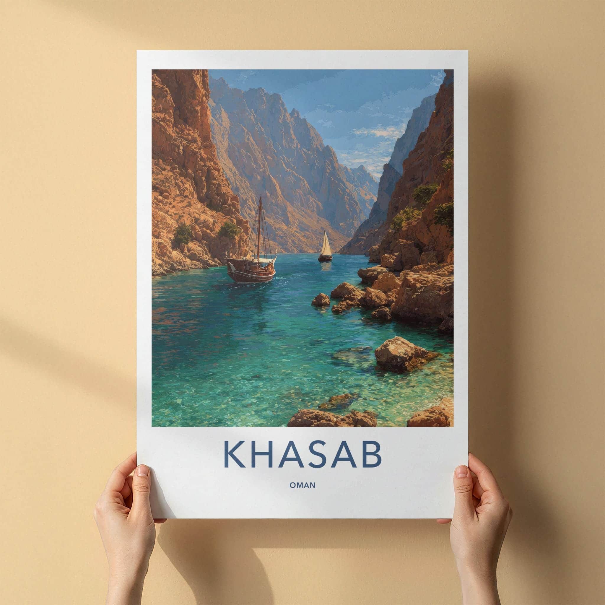 Khasab Poster - Oman Framed Print - Majestic Fjord Boats Framed Decor