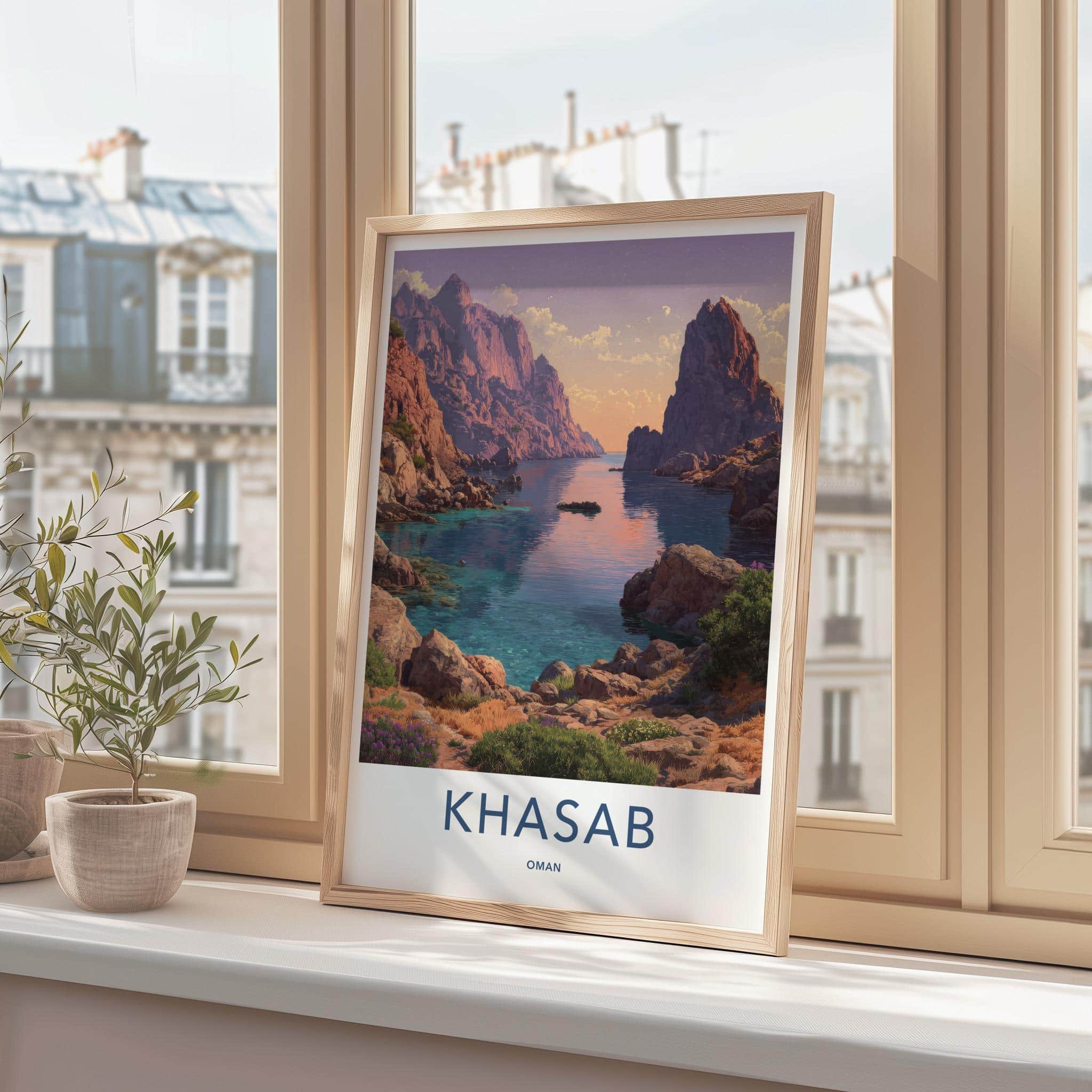 Khasab Poster - Oman Travel Art - Azure Water Cliffs Home Decor
