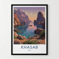 Khasab Poster - Oman Travel Art - Azure Water Cliffs Home Decor