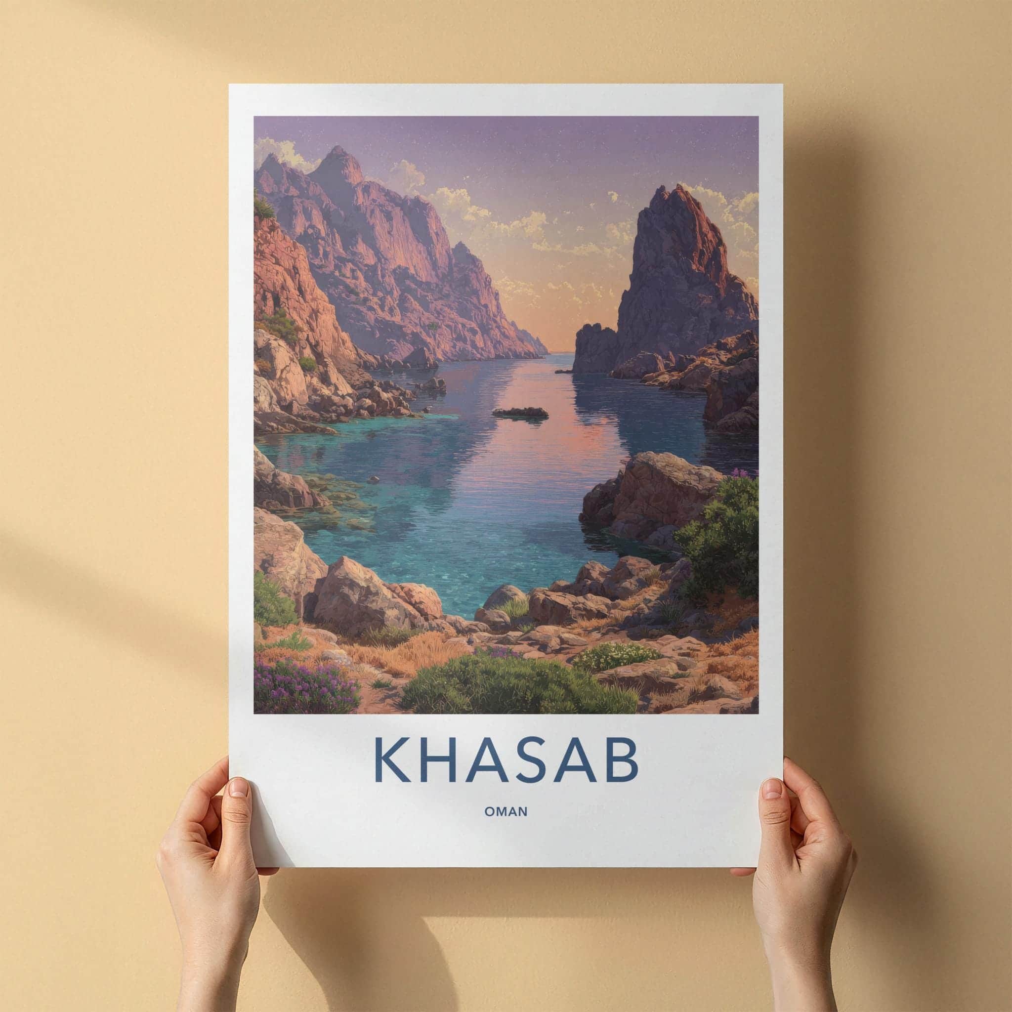 Khasab Poster - Oman Travel Art - Azure Water Cliffs Home Decor