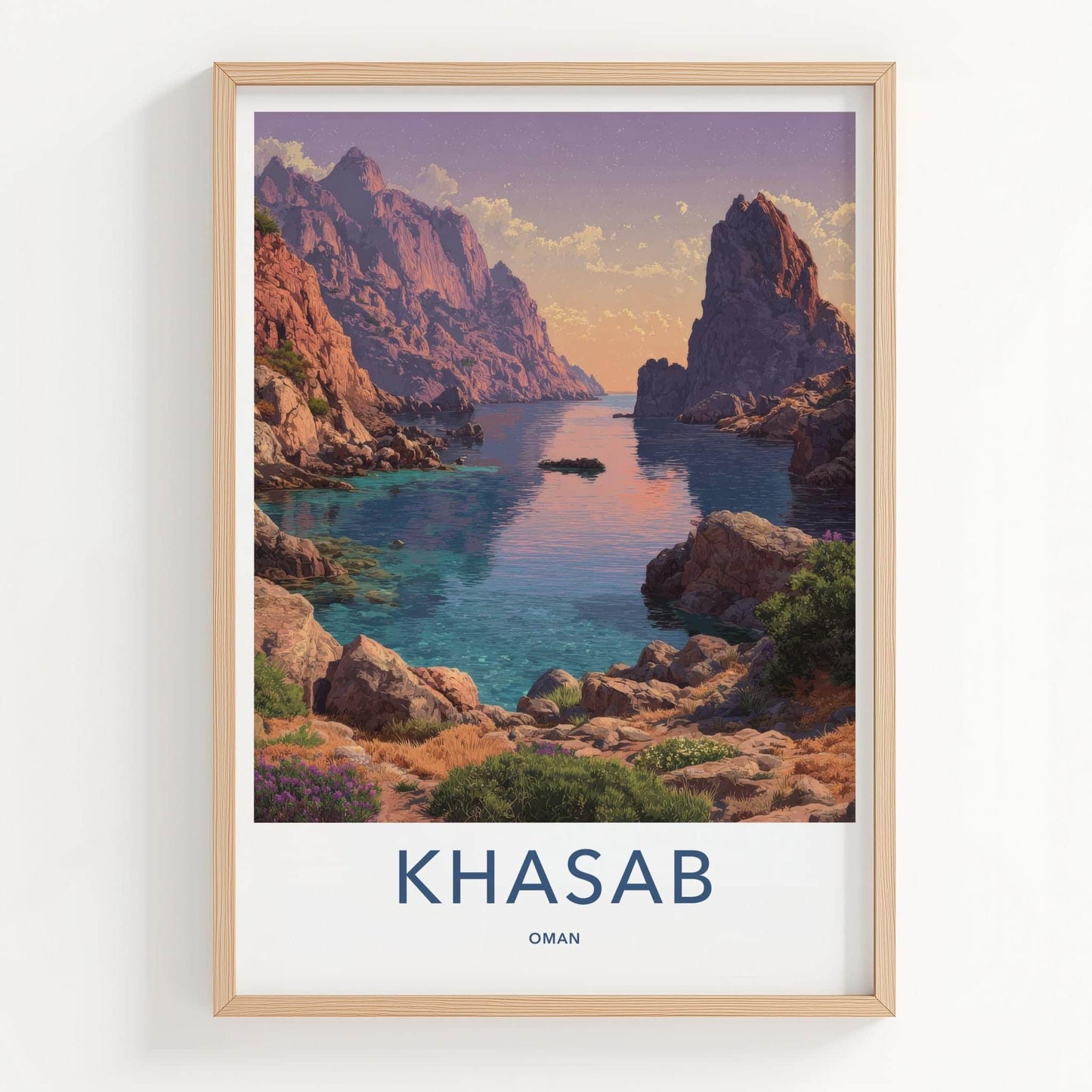 Khasab Poster - Oman Travel Art - Azure Water Cliffs Home Decor