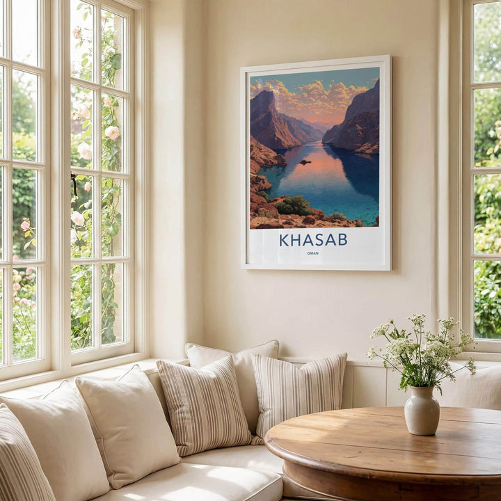 Khasab Poster - Oman Wall Art - Mountainous Fjord Channel Home Decor