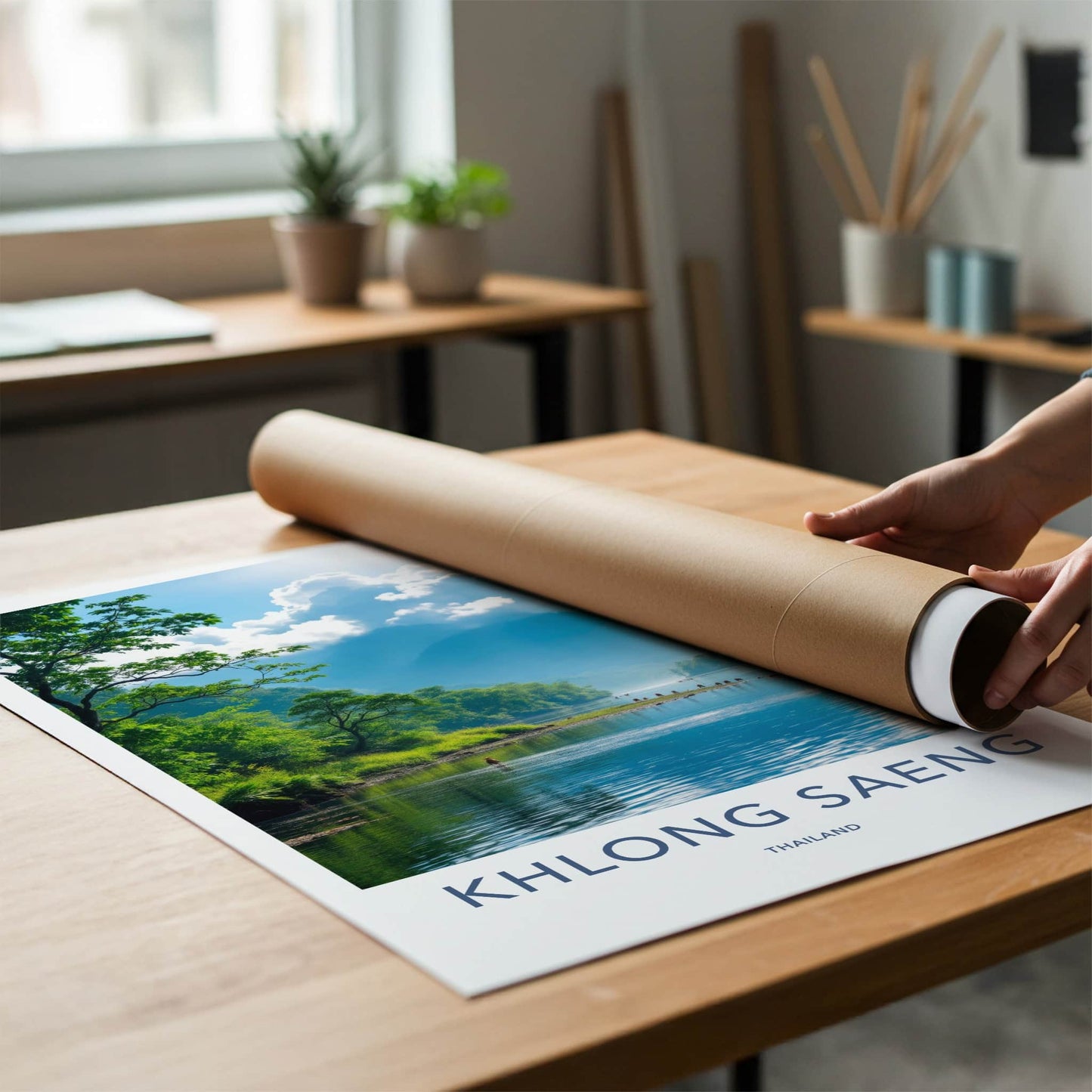 Khlong Saeng Poster - Thailand Travel Art - Misty Mountain River Home Decor