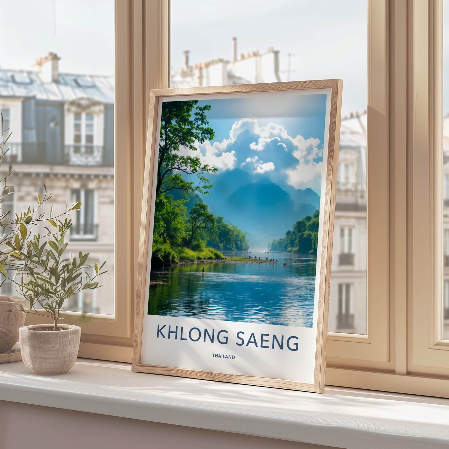 Khlong Saeng Poster - Thailand Travel Art - Misty Mountain River Home Decor