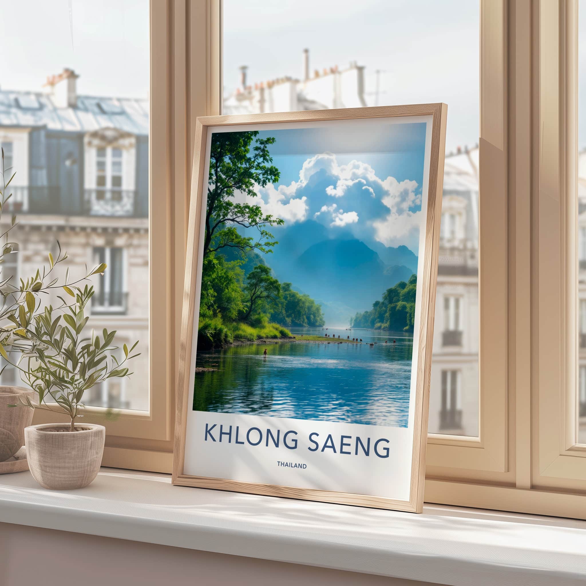 Khlong Saeng Poster - Thailand Travel Art - Misty Mountain River Home Decor