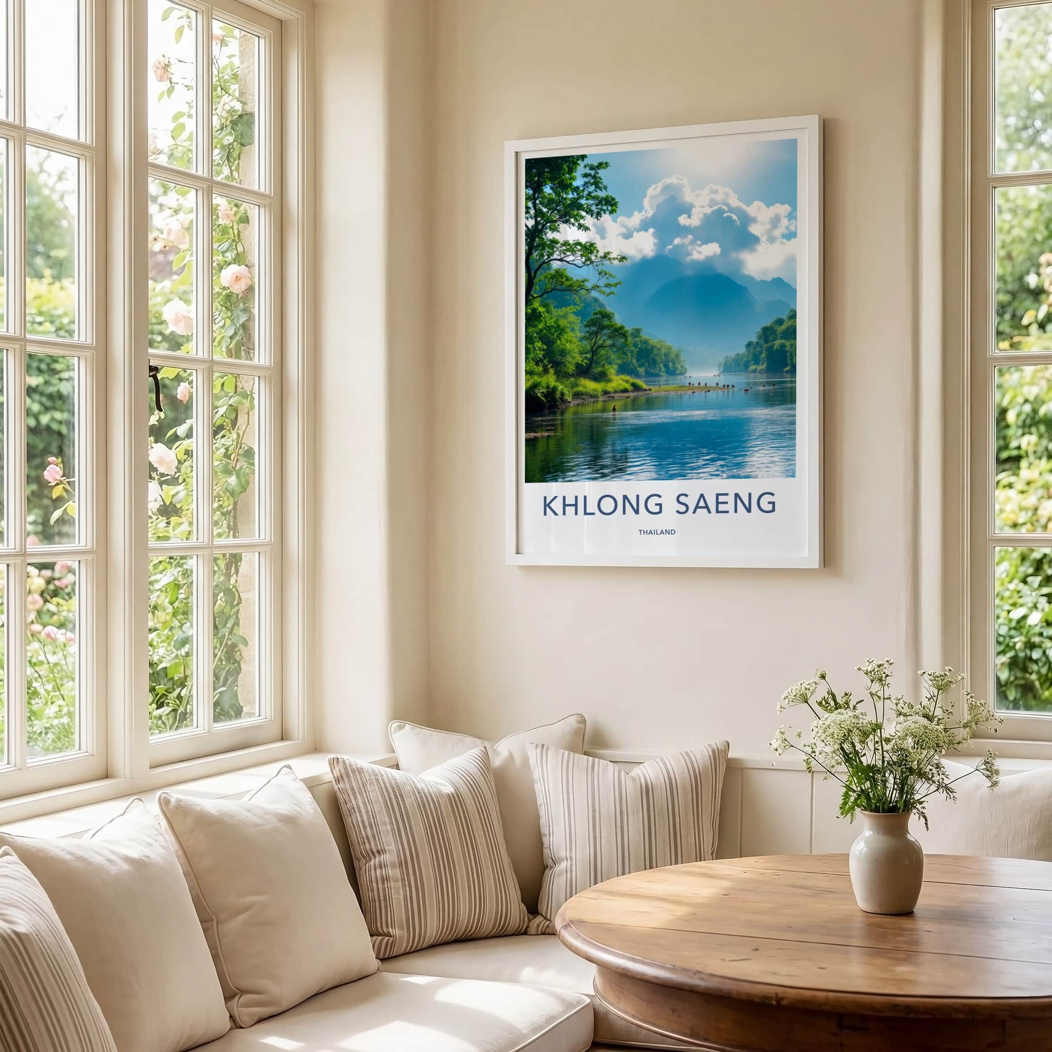 Khlong Saeng Poster - Thailand Travel Art - Misty Mountain River Home Decor