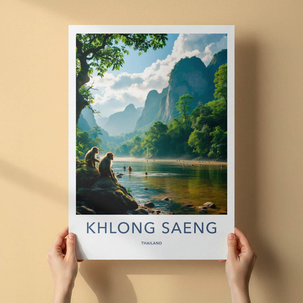 Khlong Saeng Poster - Thailand Travel Art - Monkeys River Mountains Home Decor