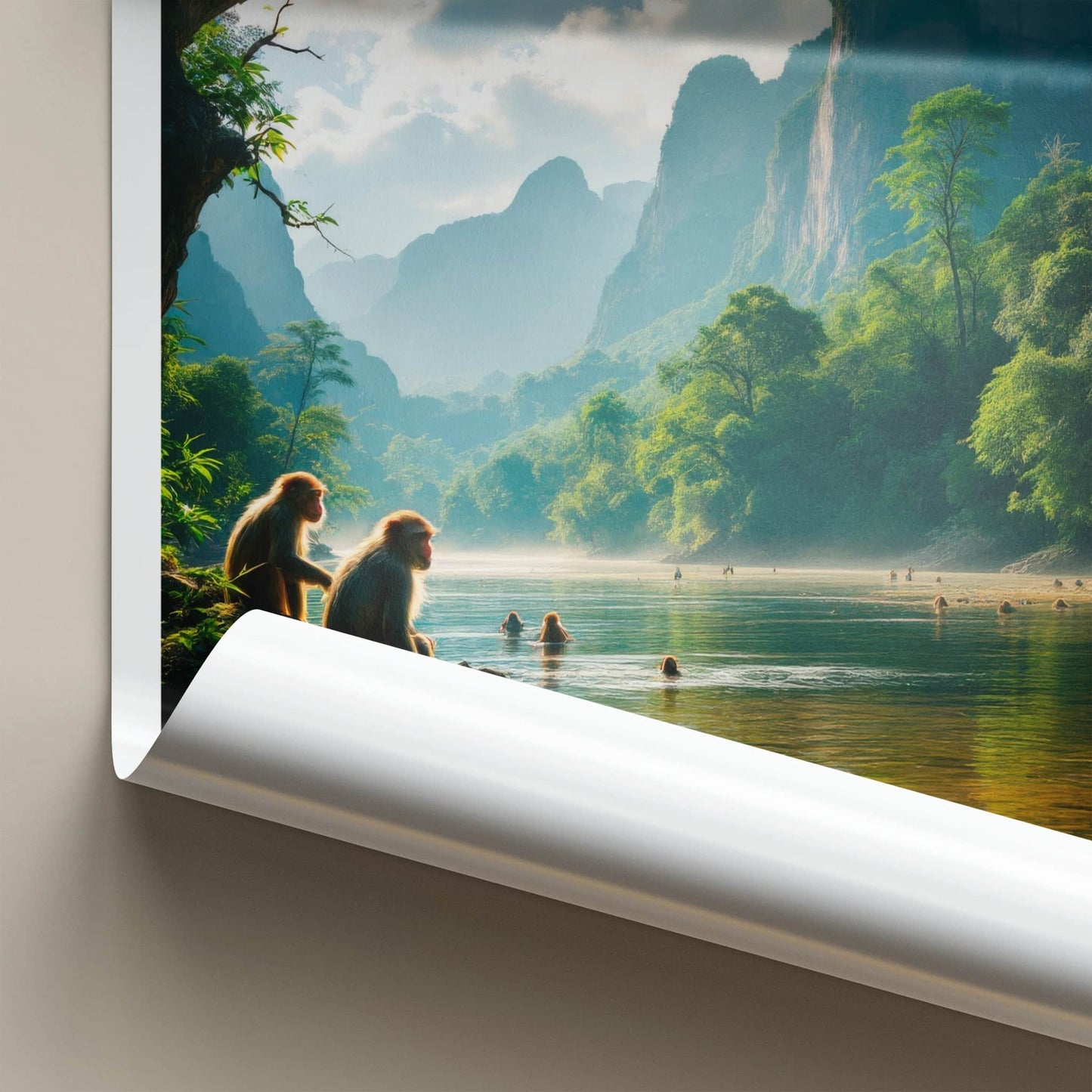 Khlong Saeng Poster - Thailand Travel Art - Monkeys River Mountains Home Decor