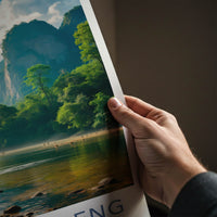 Khlong Saeng Poster - Thailand Travel Art - Monkeys River Mountains Home Decor