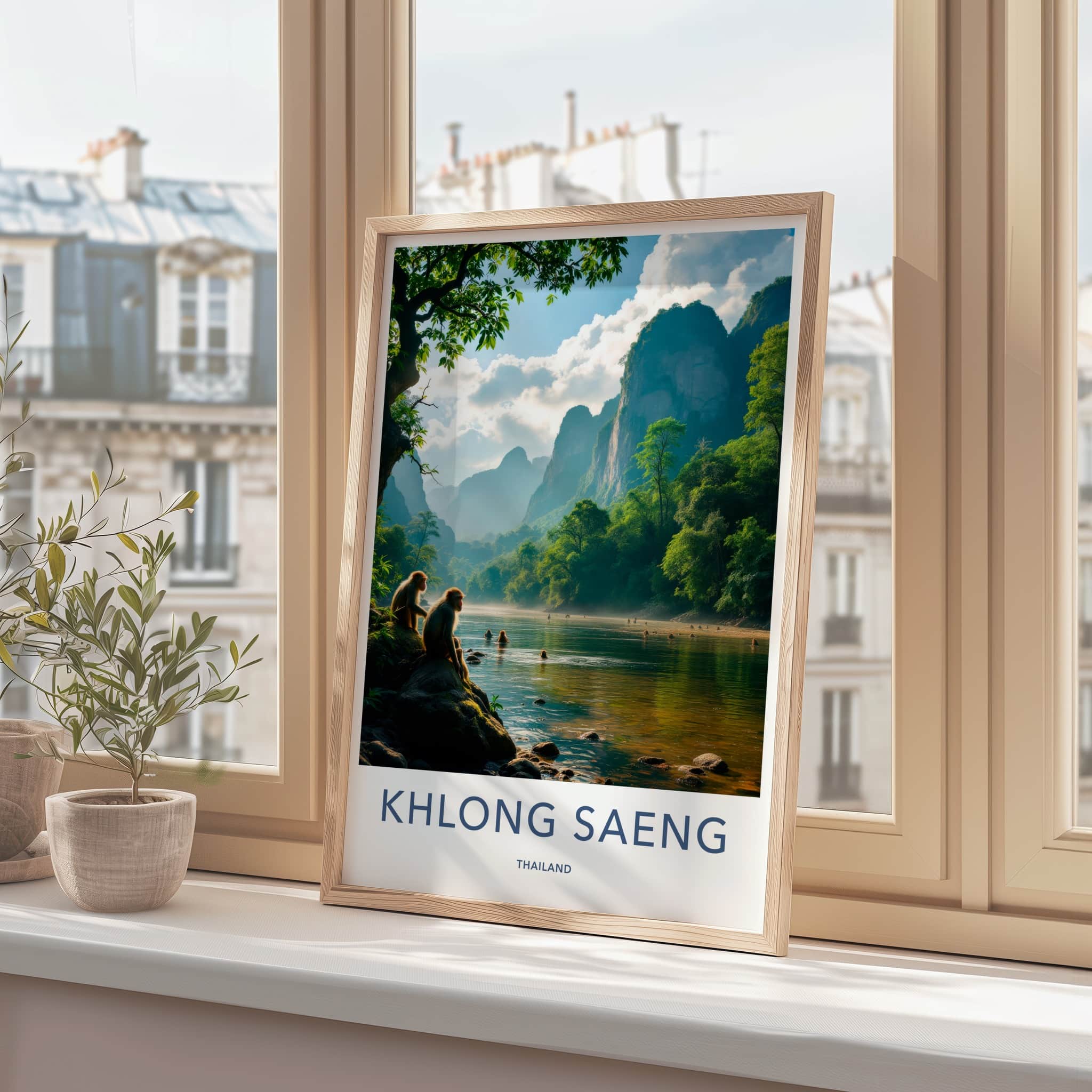 Khlong Saeng Poster - Thailand Travel Art - Monkeys River Mountains Home Decor