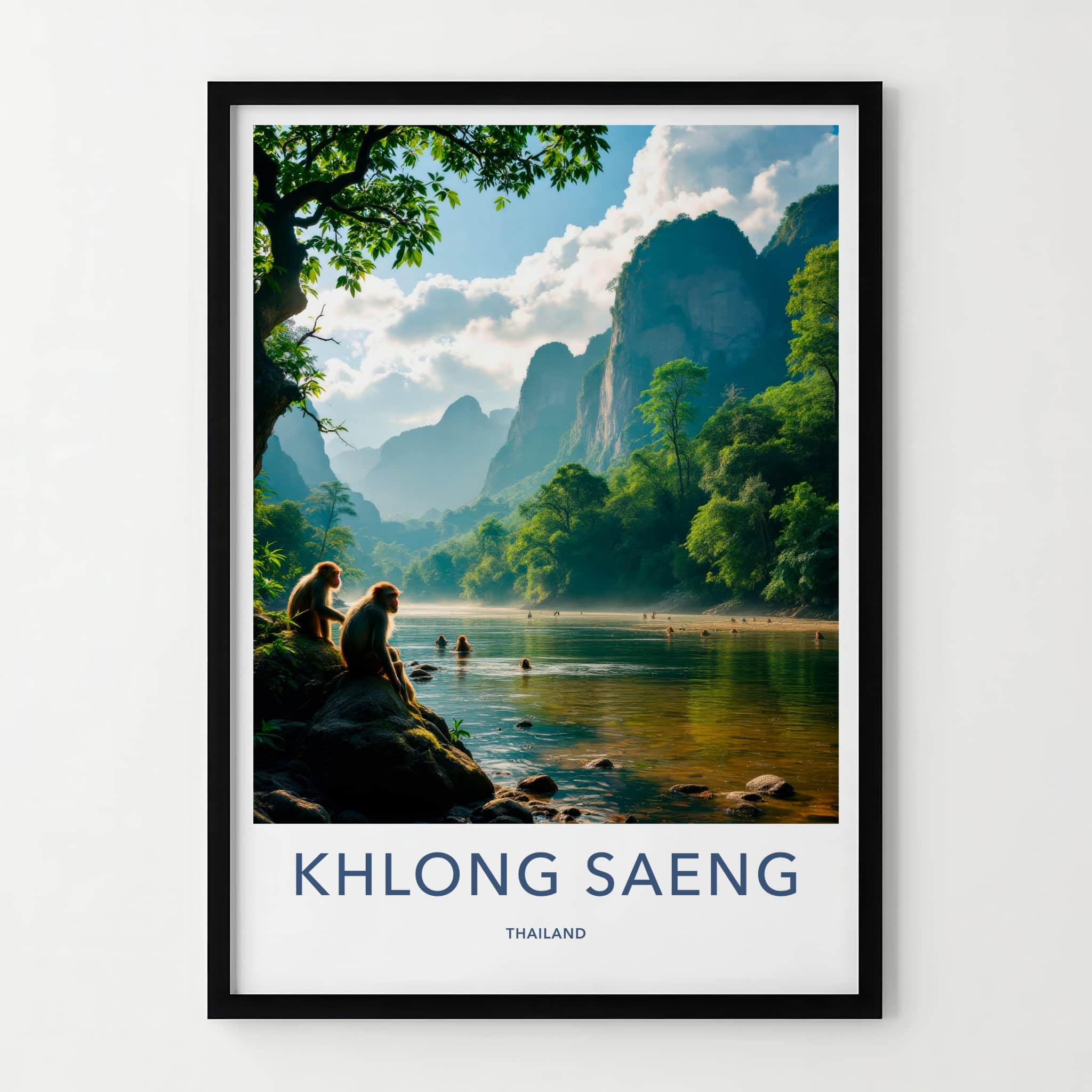 Khlong Saeng Poster - Thailand Travel Art - Monkeys River Mountains Home Decor