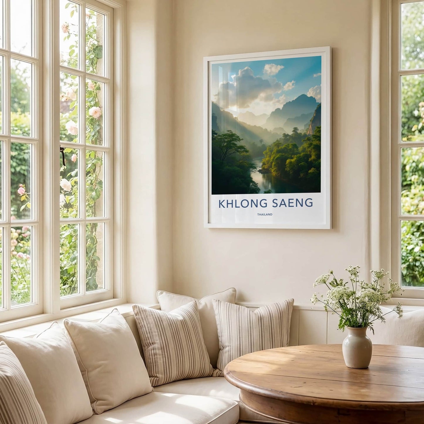Khlong Saeng Poster - Thailand Travel Art - Sunlit Misty River Home Decor
