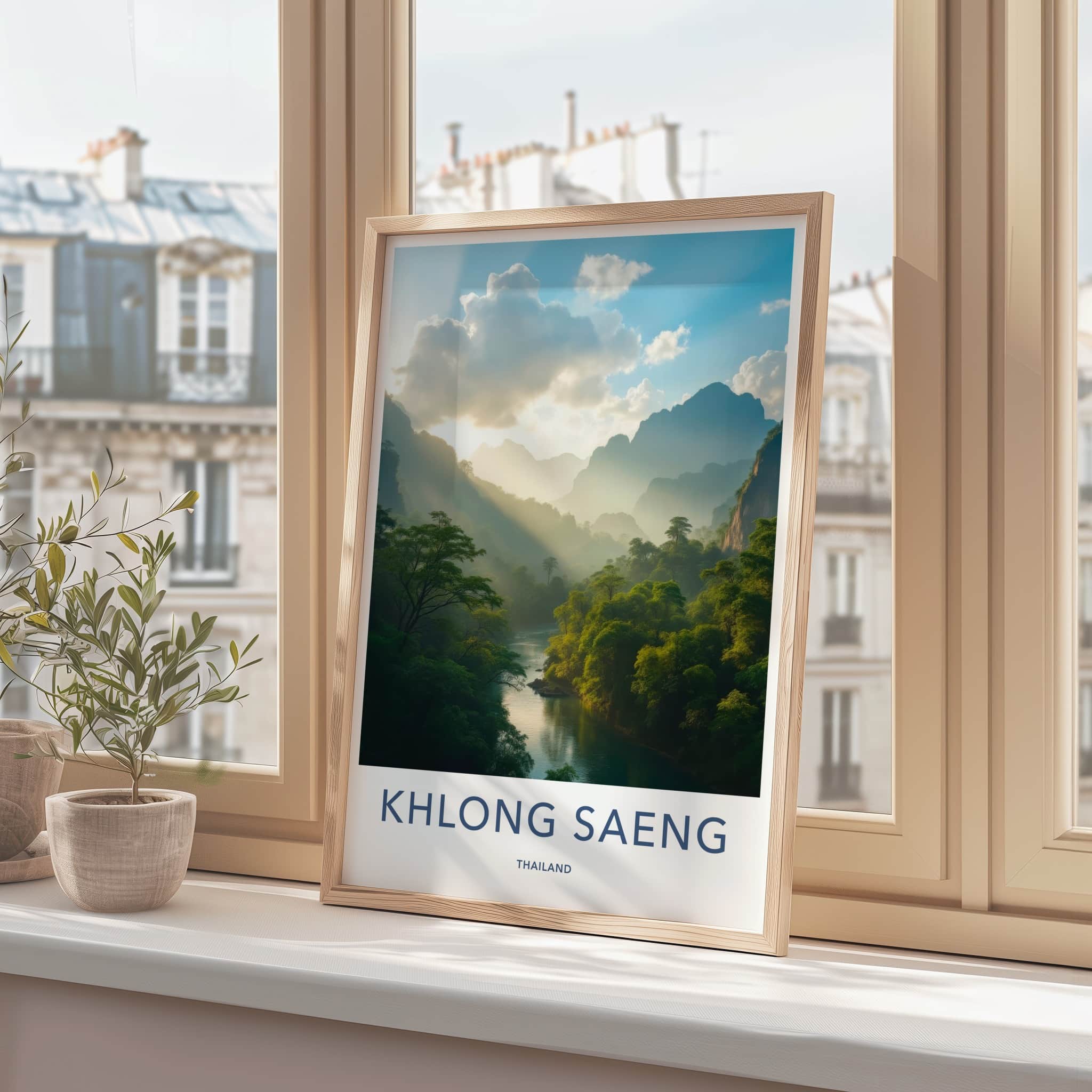 Khlong Saeng Poster - Thailand Travel Art - Sunlit Misty River Home Decor