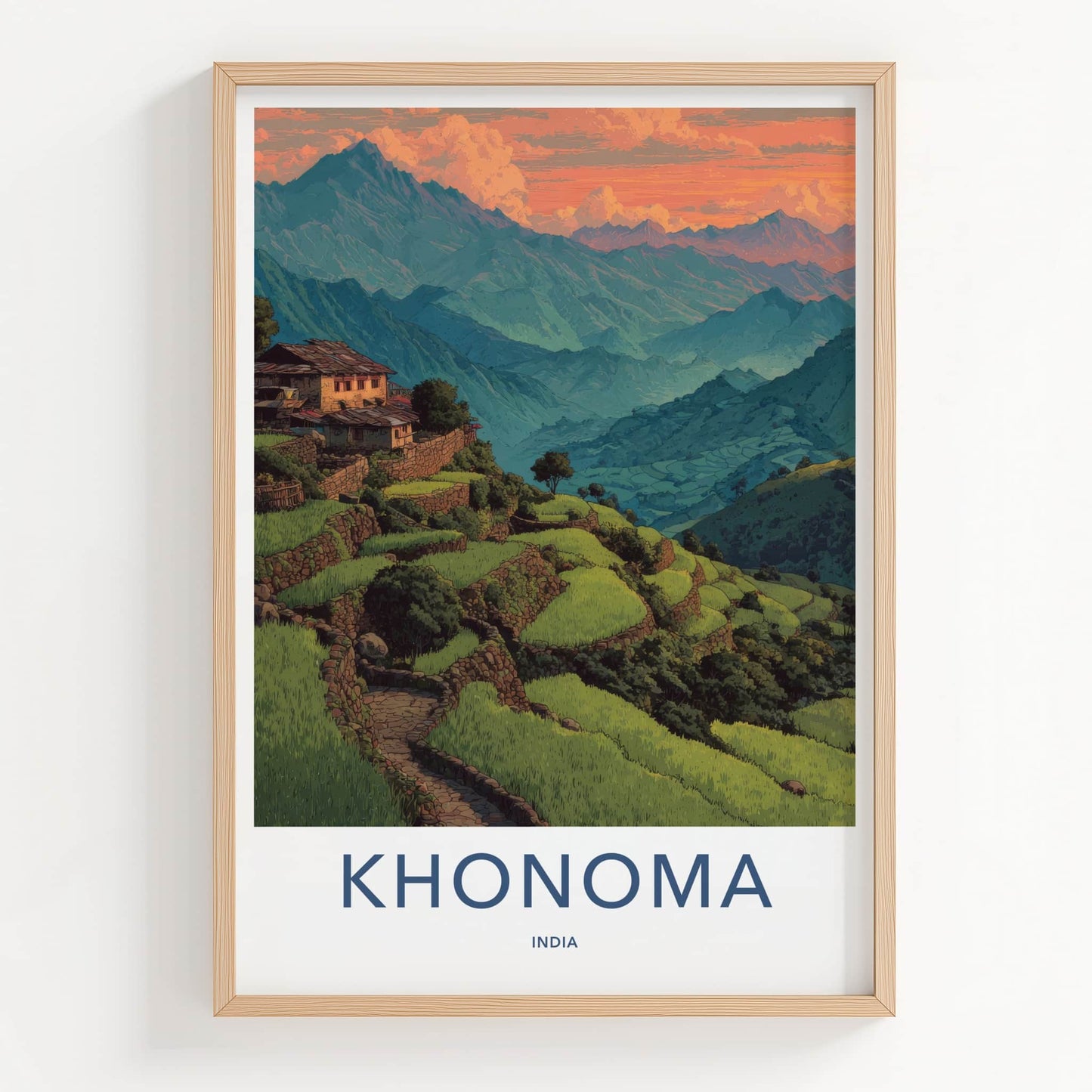 Khonoma Poster - India Travel Art - Nagaland Mountain Village Home Decor