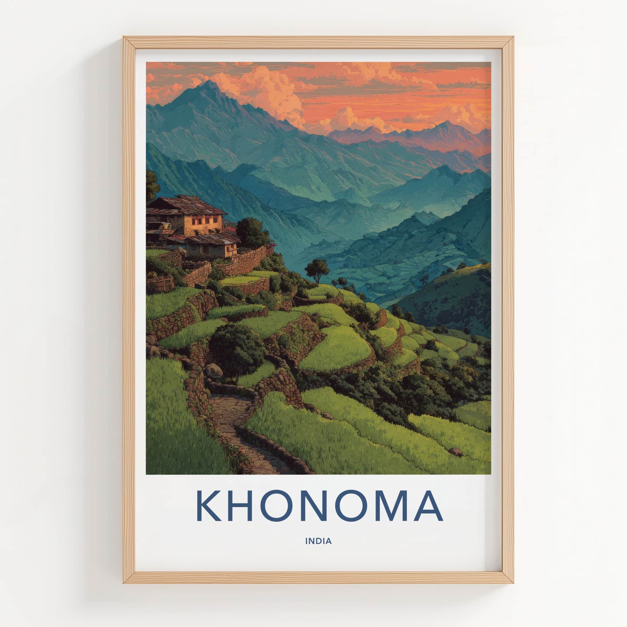 Khonoma Poster - India Travel Art - Nagaland Mountain Village Home Decor