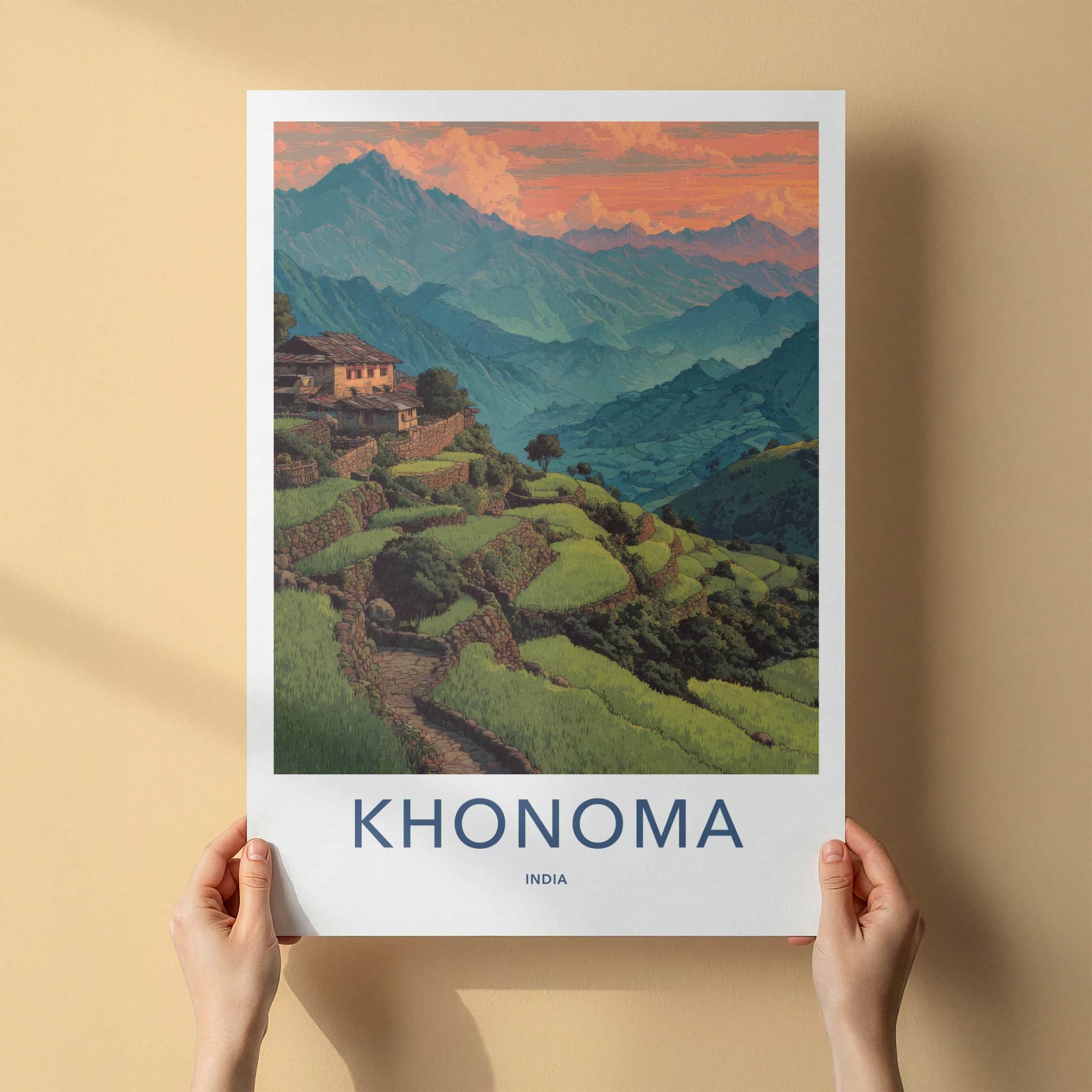 Khonoma Poster - India Travel Art - Nagaland Mountain Village Home Decor