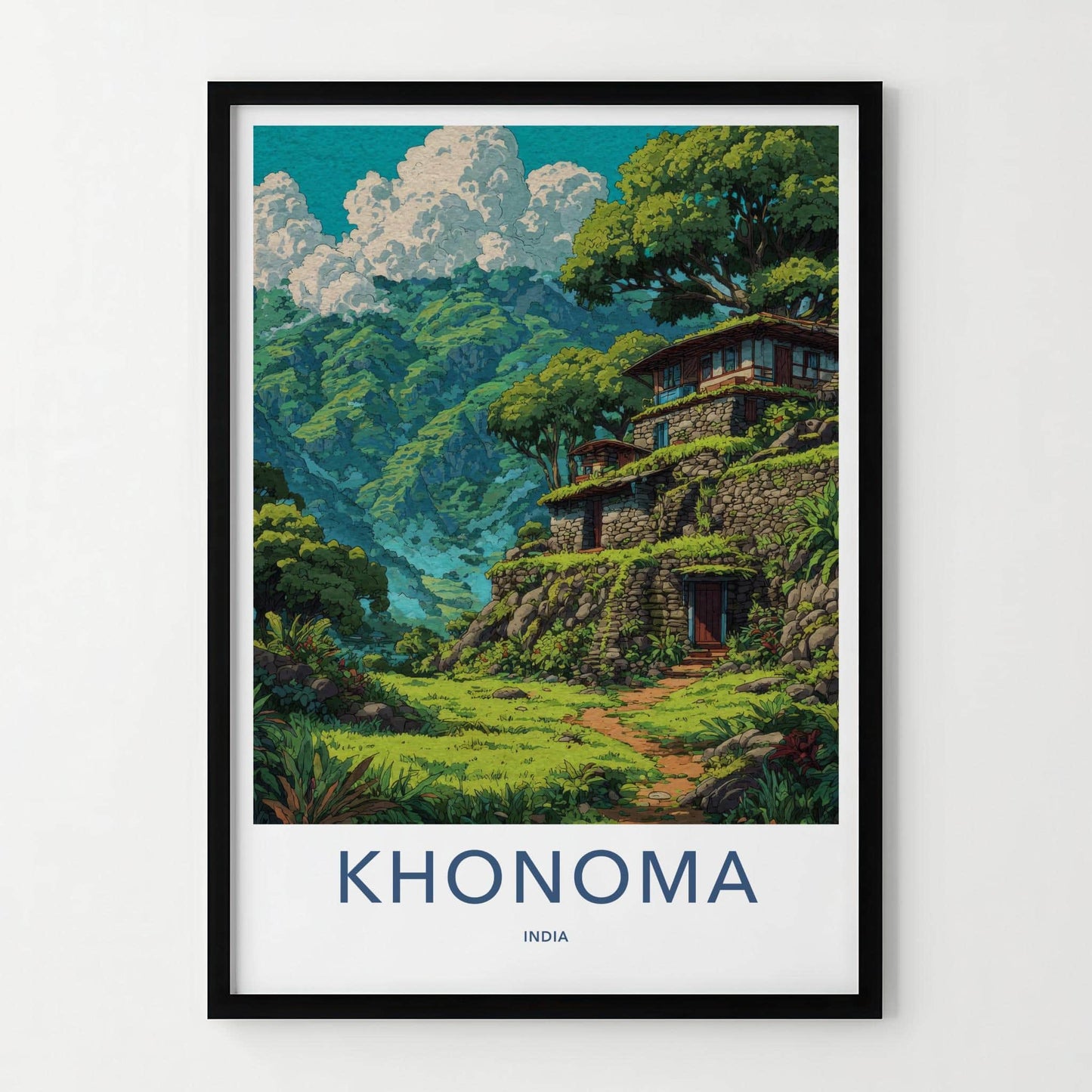 Khonoma Poster - India Travel Art - Nagaland Terraced Hillside Homes Home Decor