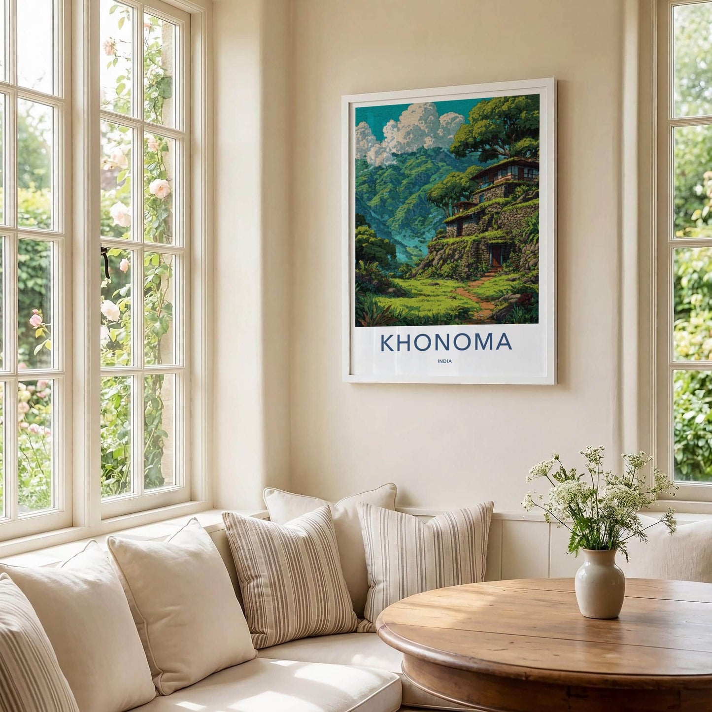 Khonoma Poster - India Travel Art - Nagaland Terraced Hillside Homes Home Decor