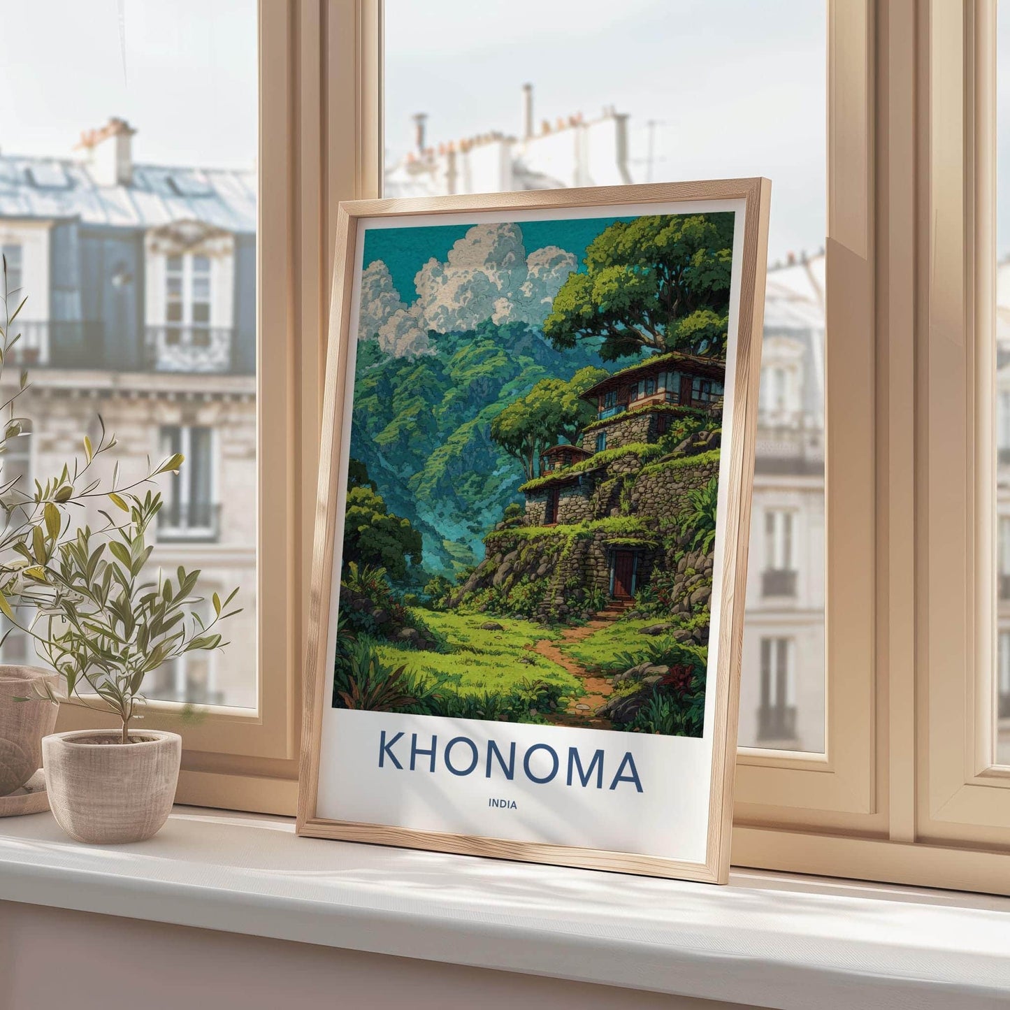 Khonoma Poster - India Travel Art - Nagaland Terraced Hillside Homes Home Decor