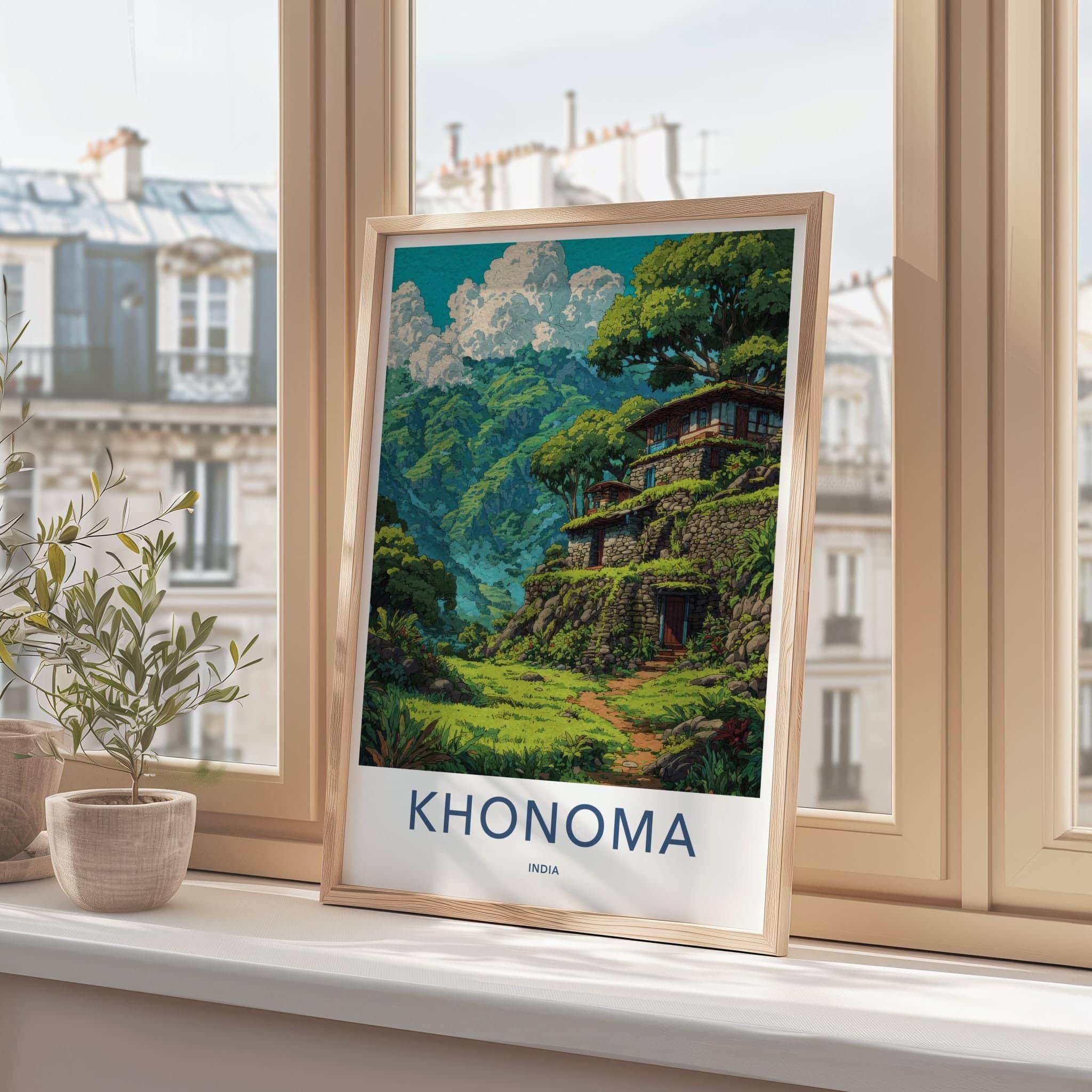 Khonoma Poster - India Travel Art - Nagaland Terraced Hillside Homes Home Decor