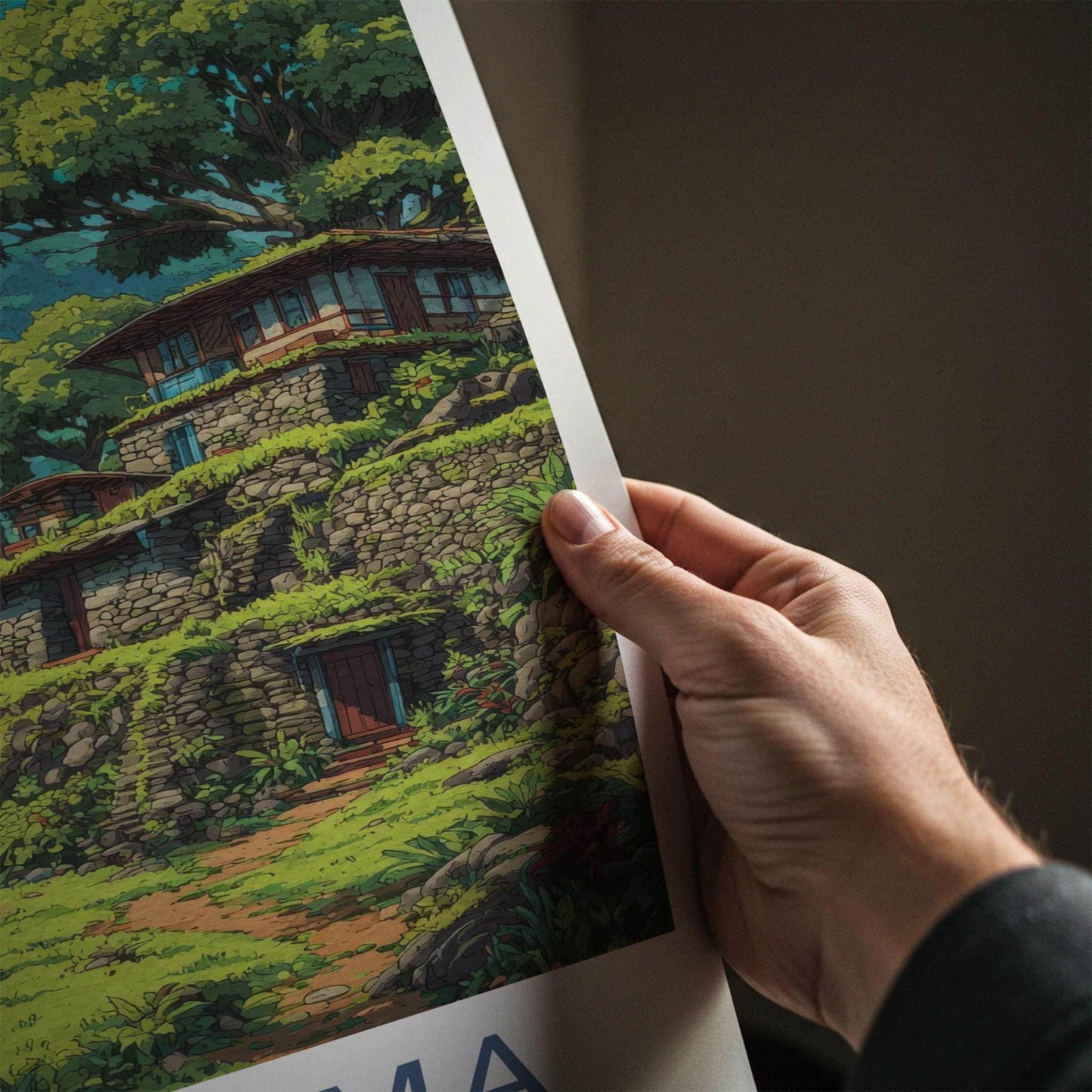 Khonoma Poster - India Travel Art - Nagaland Terraced Hillside Homes Home Decor